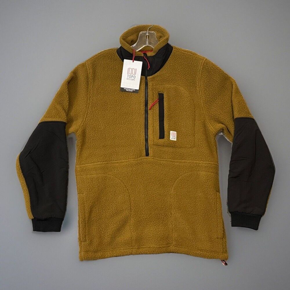 TOPO DESIGNS Mountain Fleece Pullover 1/4 Zip Jacket Tan Teddy NEW NWT